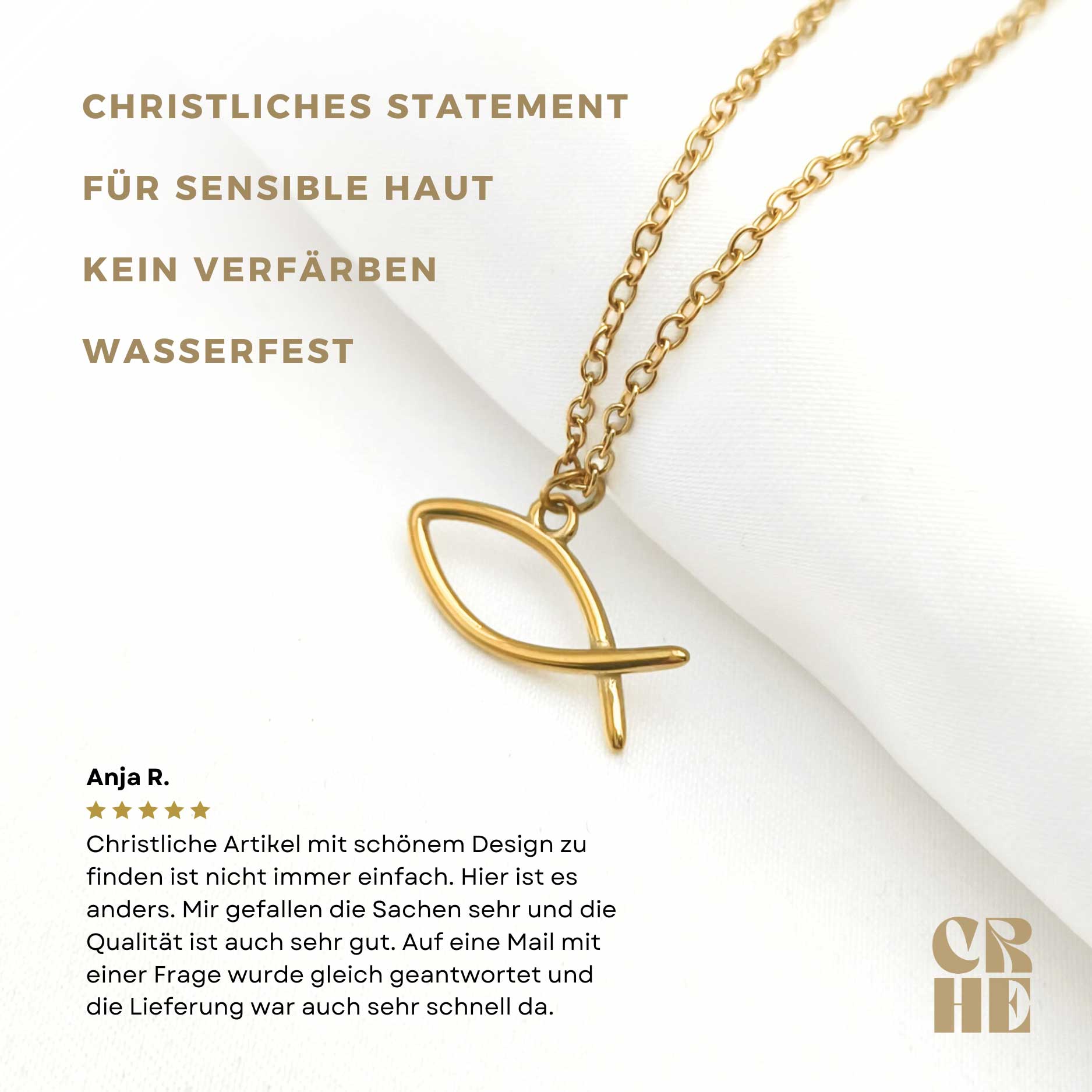 Christlicher Fisch Halskette gold Symbol Christen 18k