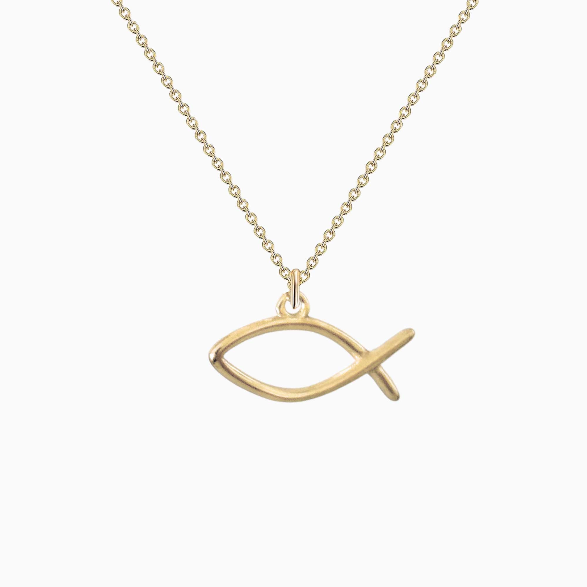 Christliche Ichthys Halskette mit Fisch vergoldet 18k