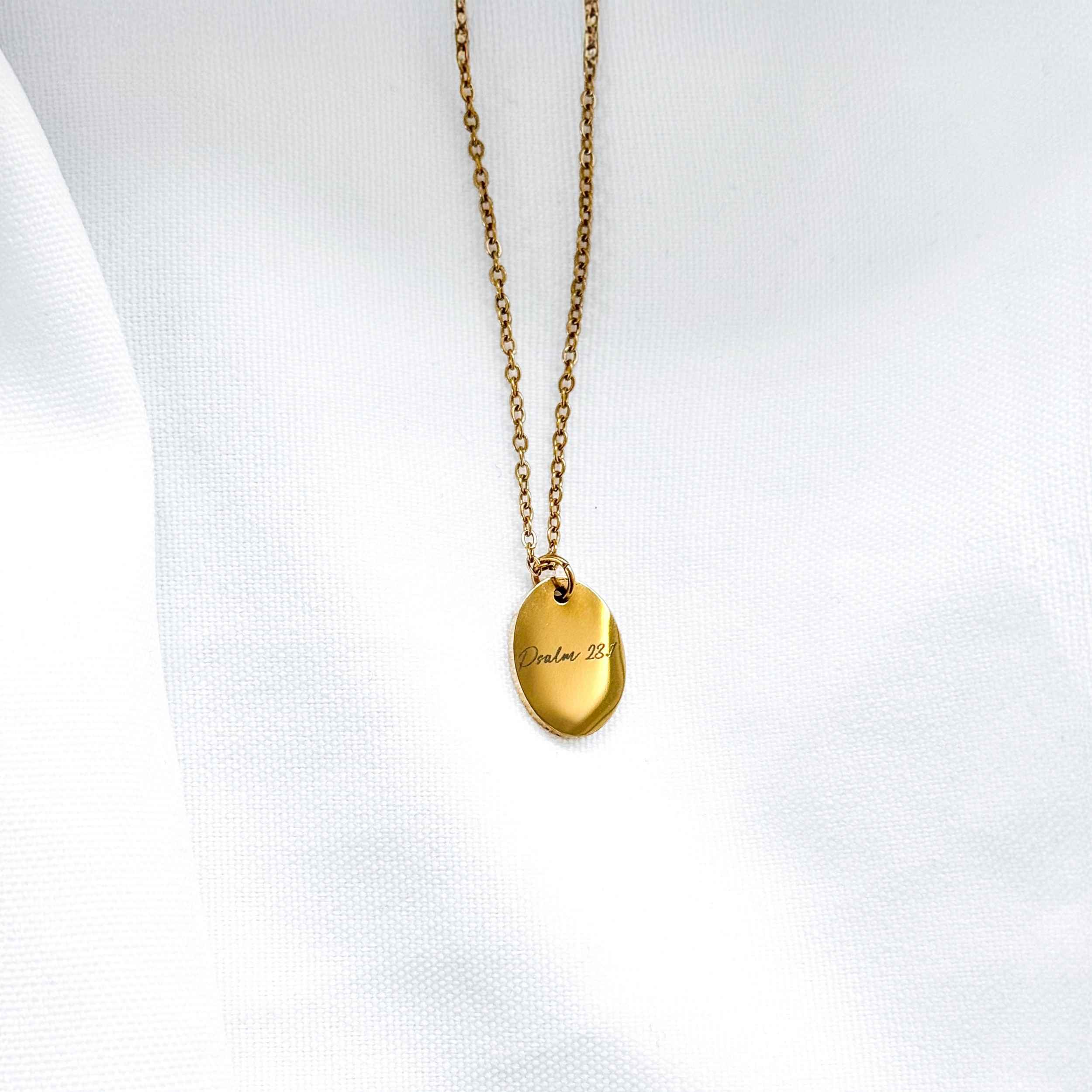 Halskette personalisiert mit Bibelvers christlich gold oval Geschenk Schmuck