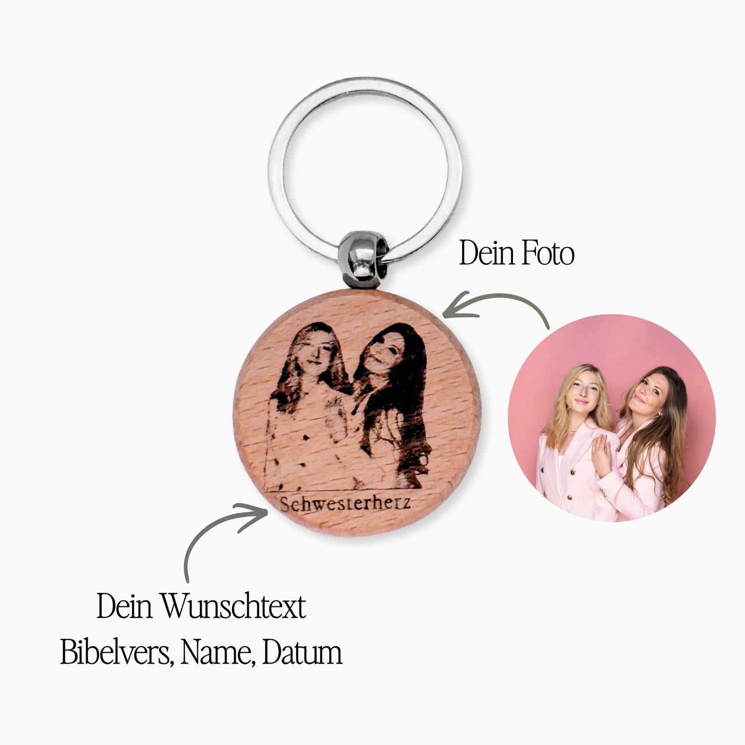 Wooden keychain with bibleverse and photo engraved