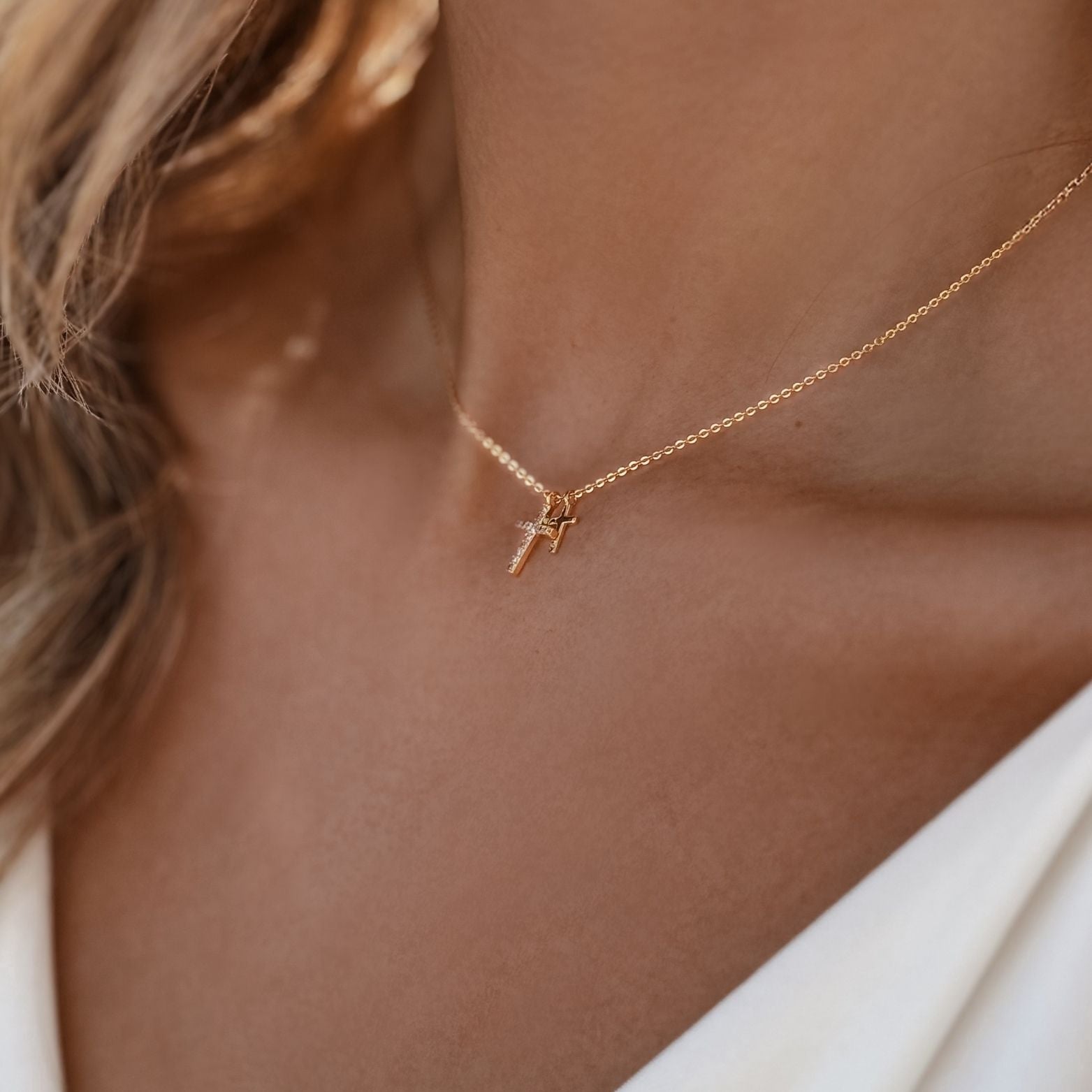 Halskette mit zwei Kreuzen gold Dual kreuz christlicher Schmuck Crowded heaven