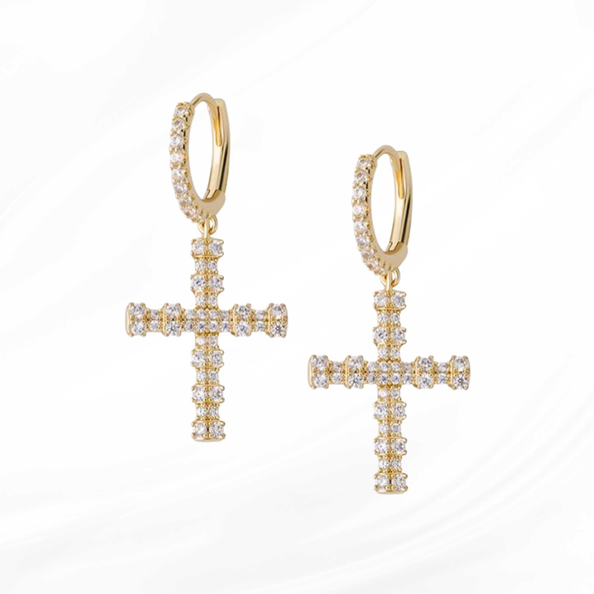 Christliche Kreuz Ohrringe mit Zirkonia Steinen gold