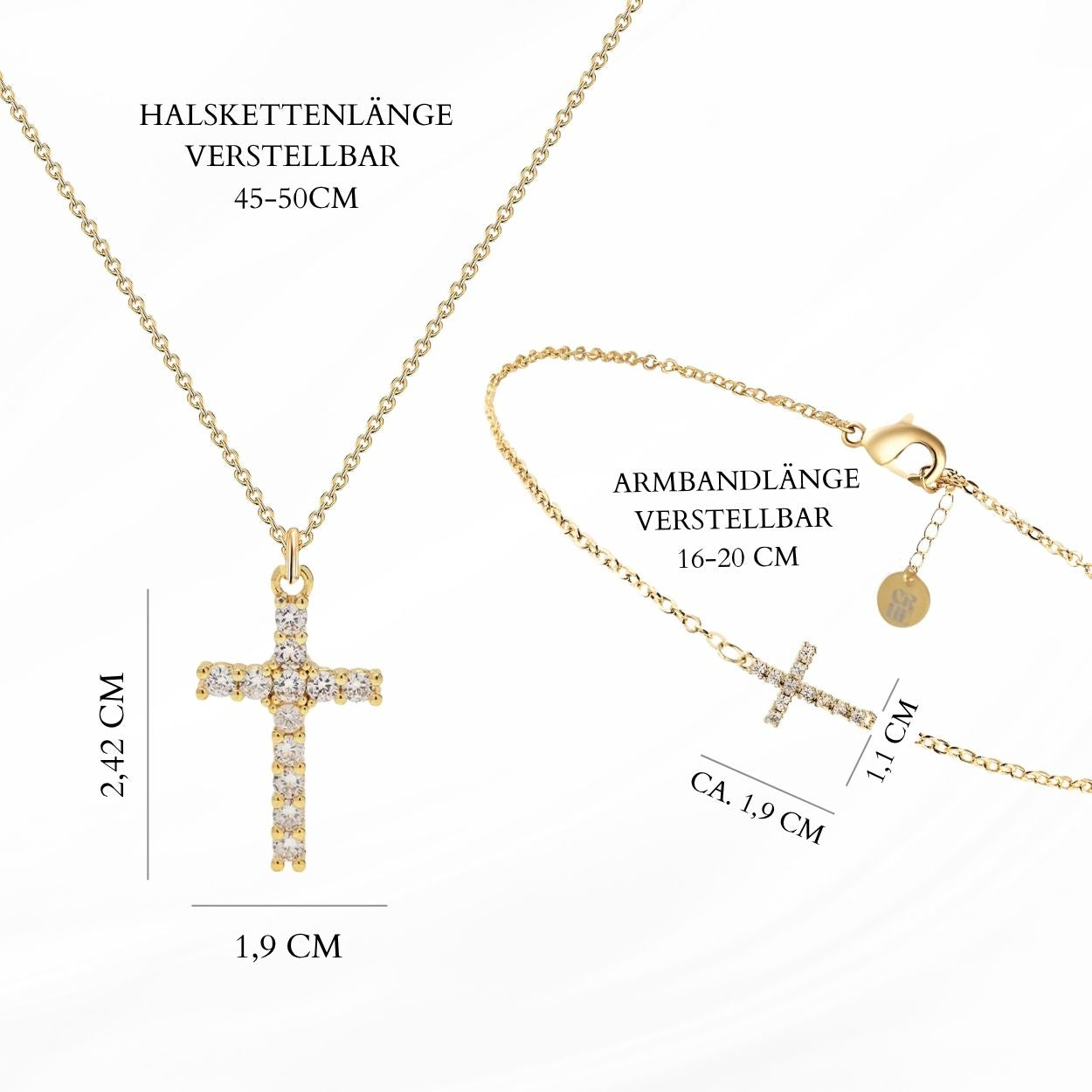 18k vergoldete Halskette und Armband verstellbar christlich