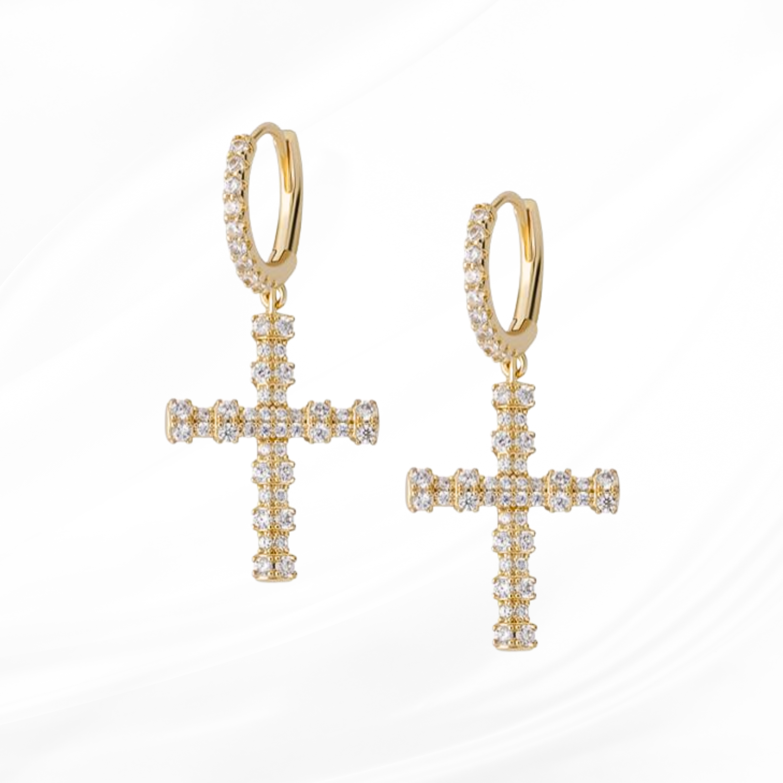 Cross earring with diamonds gold