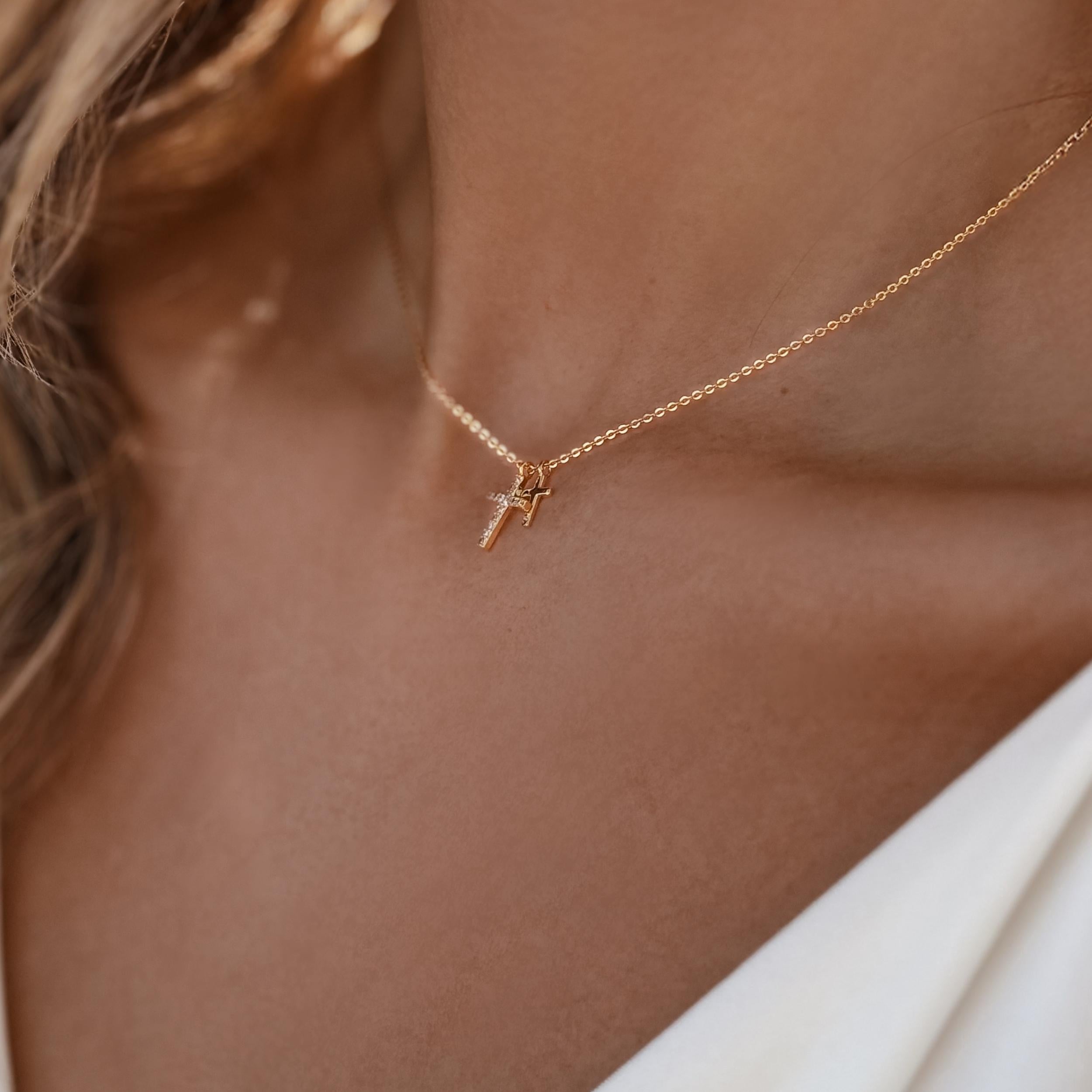 Halskette mit zwei Kreuzen gold Dual kreuz christlicher Schmuck Crowded heaven