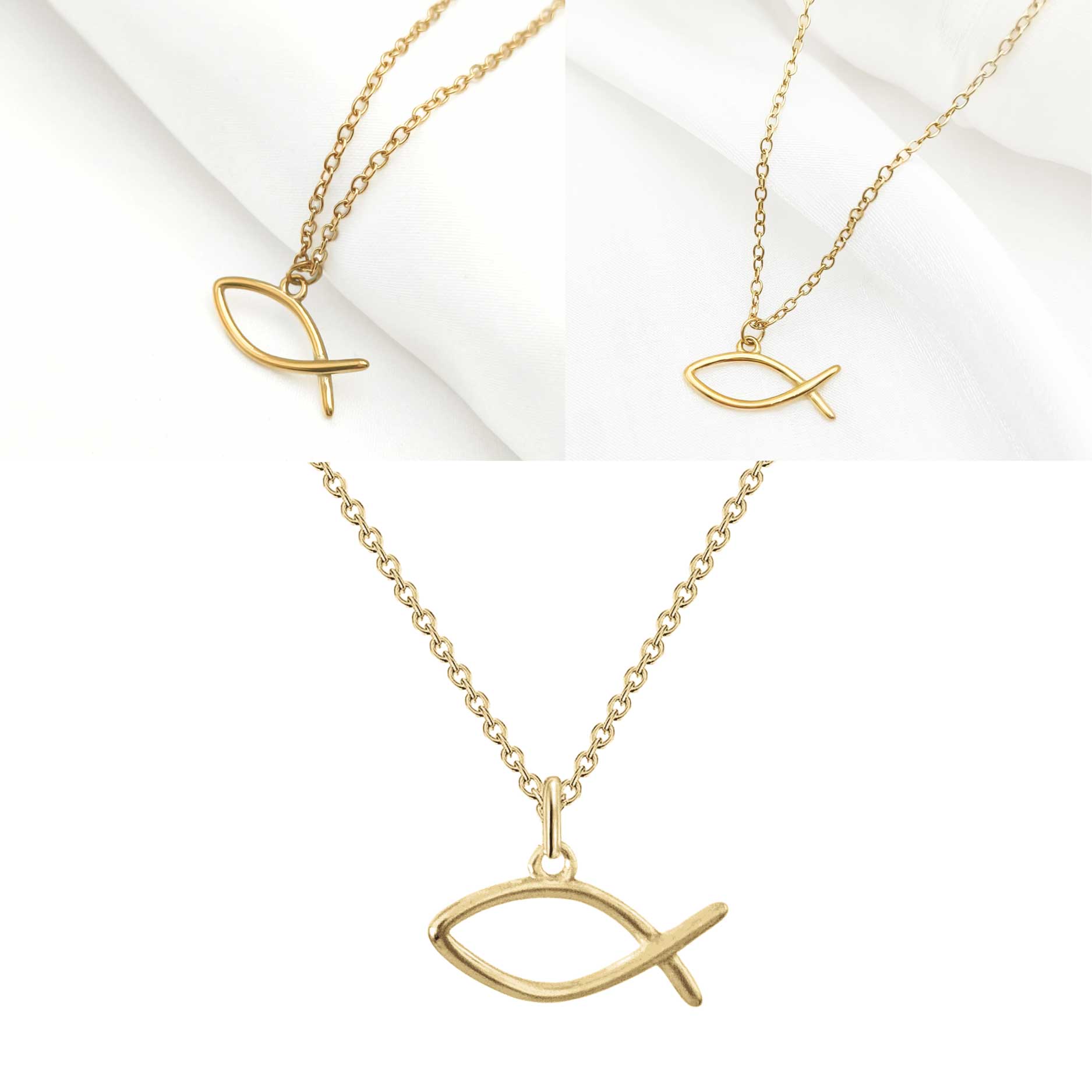 FERTIGES ERGEBNIS
Das Ergebnis ist unsere Ichthys Fisch Halskette mit edler, gleichmäßig vergoldeter Oberfläche mit wunderschönem Glanz – langlebig, hautfreundlich und perfekt für den täglichen Gebrauch. 