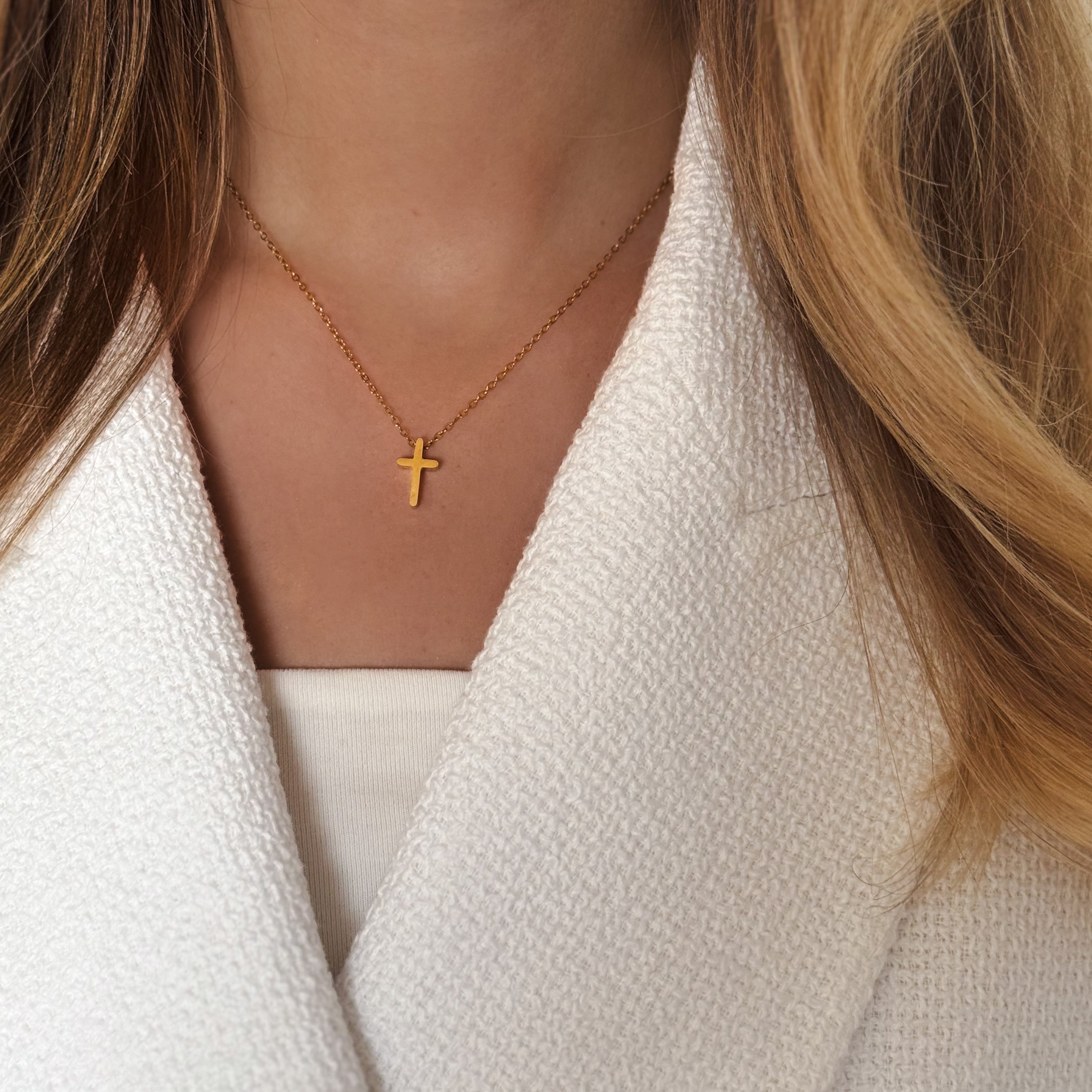 Kreuzkette Echtgold für Frauen Männer Mädchen Junge vergoldet mit 18K Karat Gold