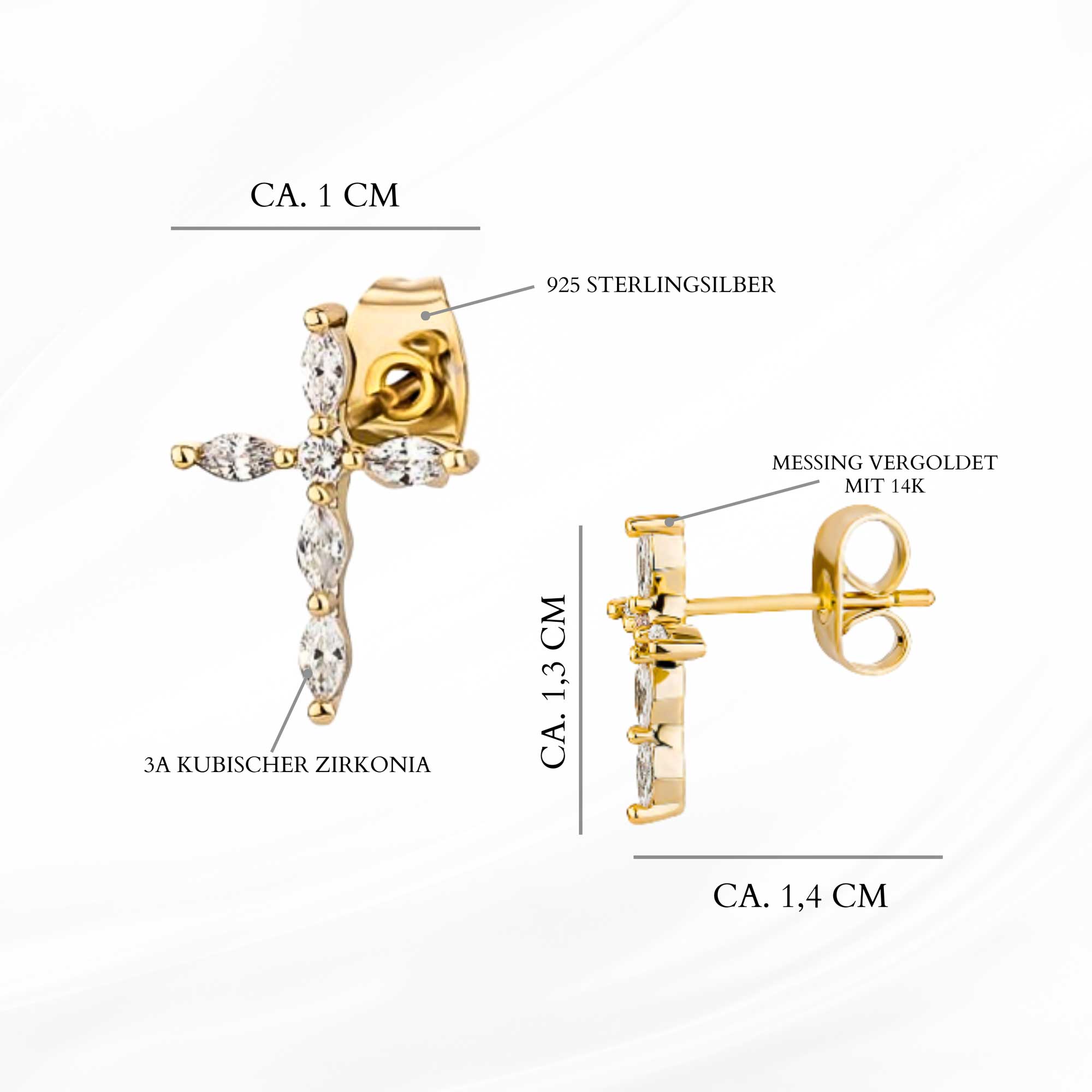 Christliche Kreuz Ohrringe kubischer Zirkonia Steinen wasserfest hypoallergen