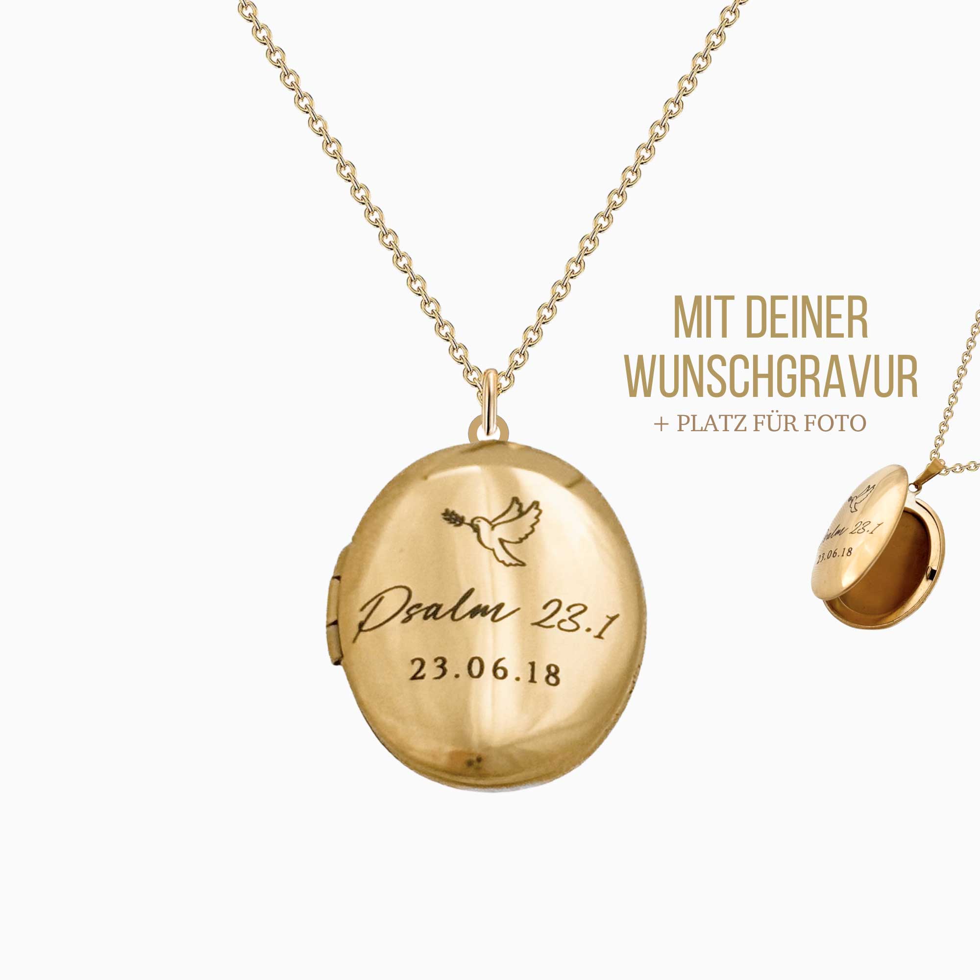 Medaillon Halskette mit Bibelvers Gravur christlich Geschenk Taufe Konfirmation Firmung