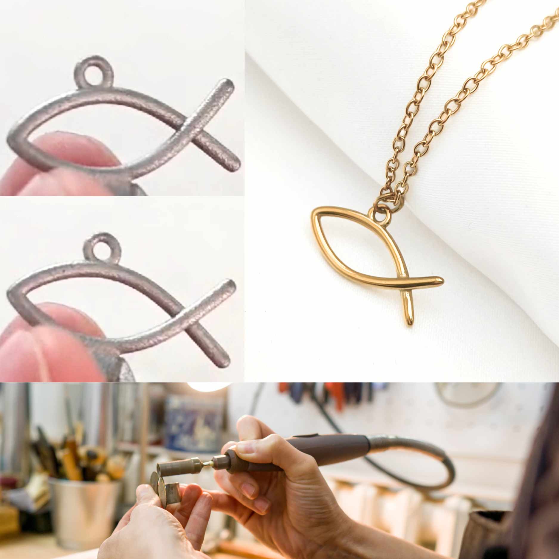 REINIGUNG & POLIERUNG
Nach dem Guss wird die Oberfläche geschliffen, poliert und gründlich gereinigt, um feinste Staubpartikel zu entfernen. Die 18K-Vergoldung erfolgt durch eine PVD-Beschichtung – ein Verfahren, bei dem echtes Gold in einer Vakuumkammer verdampft und sich dann gleichmäßig auf die Edelstahloberfläche legt.