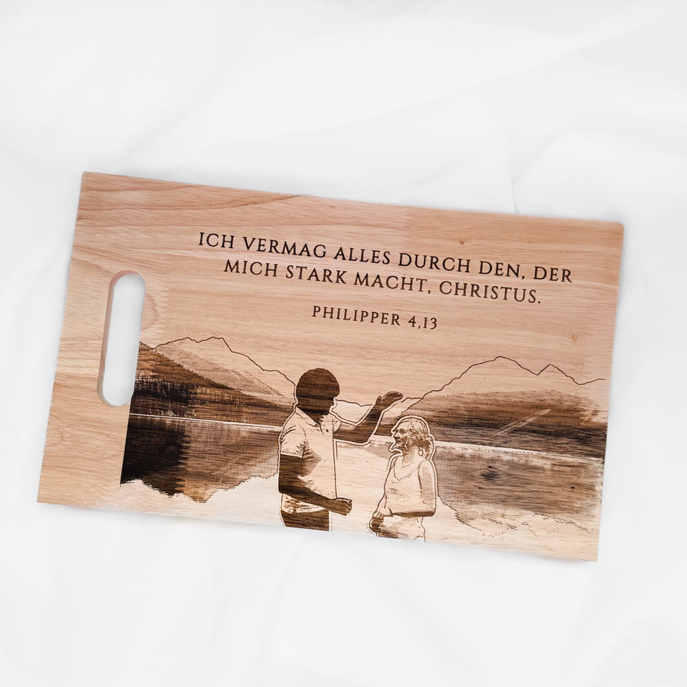 Schneidebrett personalisiert mit Name Foto und Bibelvers christlich