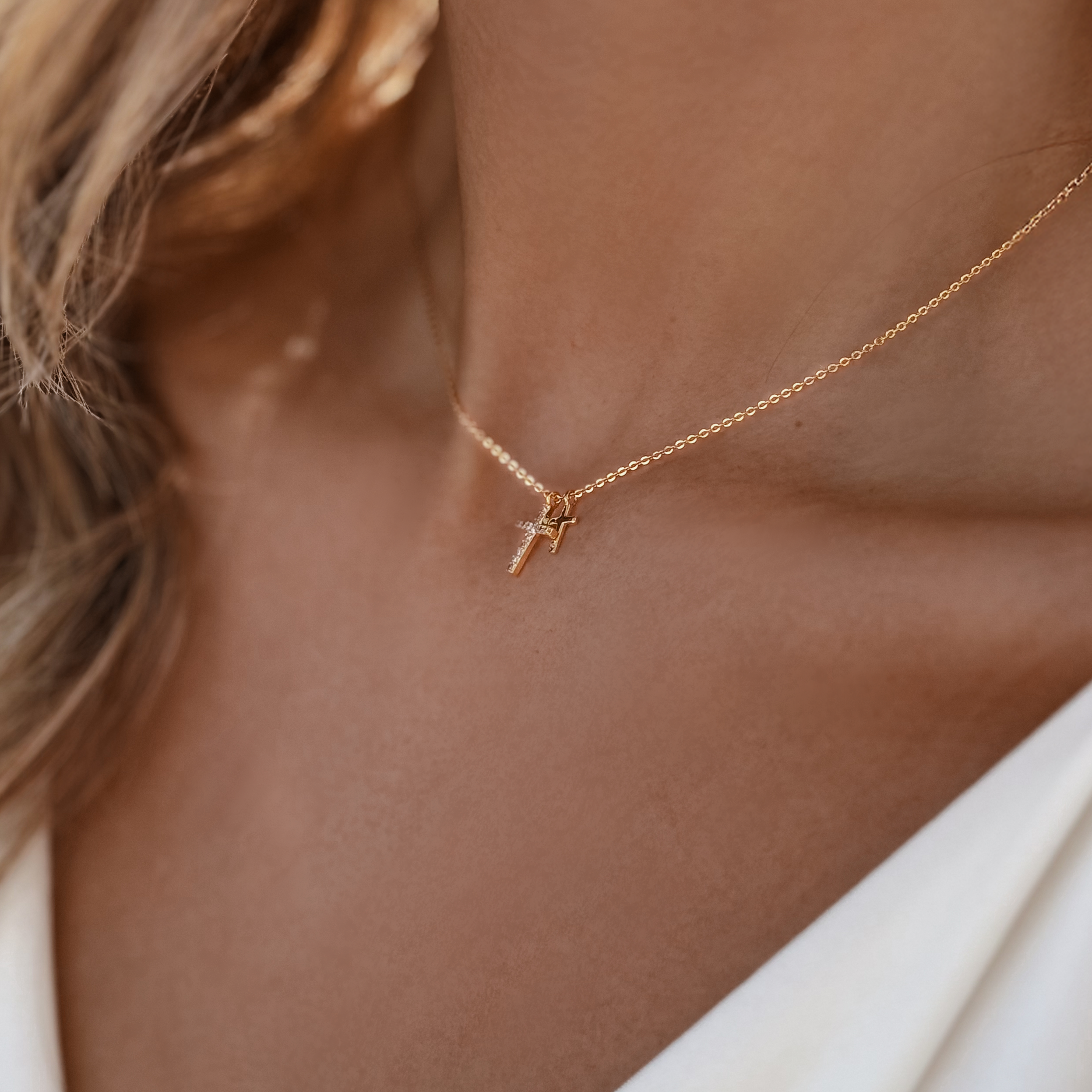 Halskette mit zwei Kreuzen gold Dual kreuz christlicher Schmuck Crowded heaven